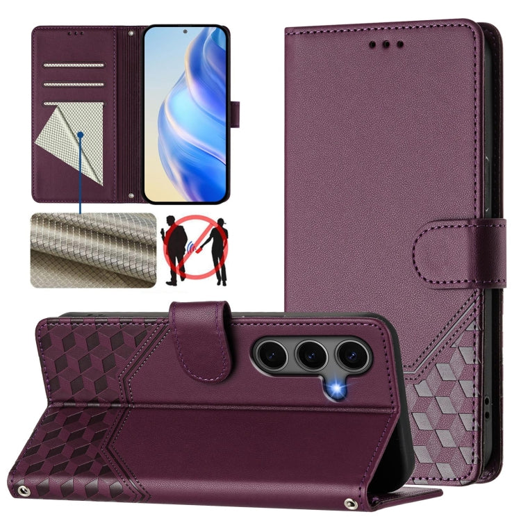 For Samsung Galaxy S25+ 5G Honeycomb Embossing RFID Leather Phone Case(Violet) - Galaxy S25+ 5G Cases by PMC Jewellery | Online Shopping South Africa | PMC Jewellery | Buy Now Pay Later Mobicred