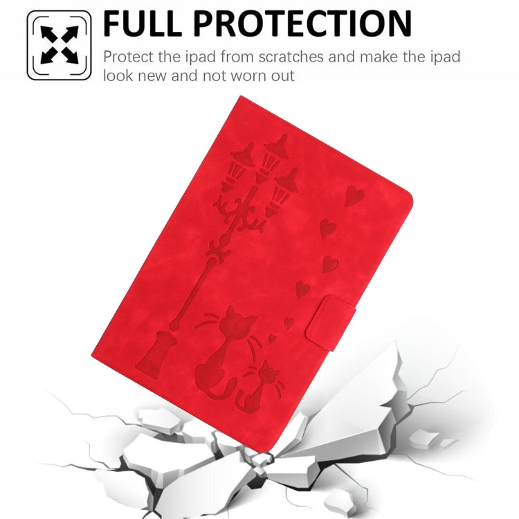 For Lenovo Tab M11 / Xiaoxin Pad 2024 Embossed Couple Cat Smart Tablet Leather Case(Red) - Lenovo by PMC Jewellery | Online Shopping South Africa | PMC Jewellery | Buy Now Pay Later Mobicred