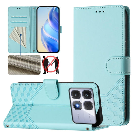 For Redmi K70 Ultra 5G Honeycomb Embossing RFID Leather Phone Case(Mint Green) - Xiaomi Cases by PMC Jewellery | Online Shopping South Africa | PMC Jewellery | Buy Now Pay Later Mobicred