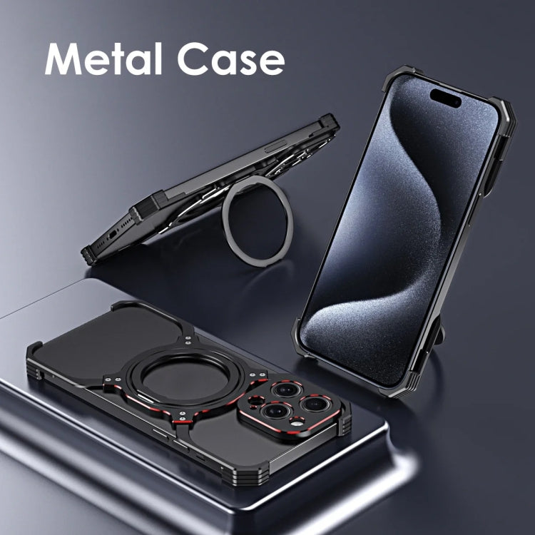 For iPhone 16 Pro Mechanical Arm Borderless MagSafe Holder Metal Phone Case(Black Blue) - iPhone 16 Pro Cases by PMC Jewellery | Online Shopping South Africa | PMC Jewellery | Buy Now Pay Later Mobicred