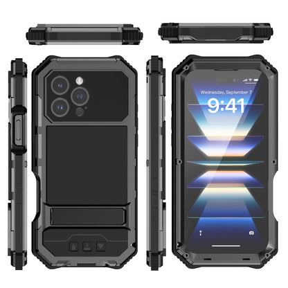 For iPhone 16 Pro Max R-JUST Life Waterproof Dustproof Shockproof Holder Phone Case(Black) - iPhone 16 Pro Max Cases by R-JUST | Online Shopping South Africa | PMC Jewellery | Buy Now Pay Later Mobicred