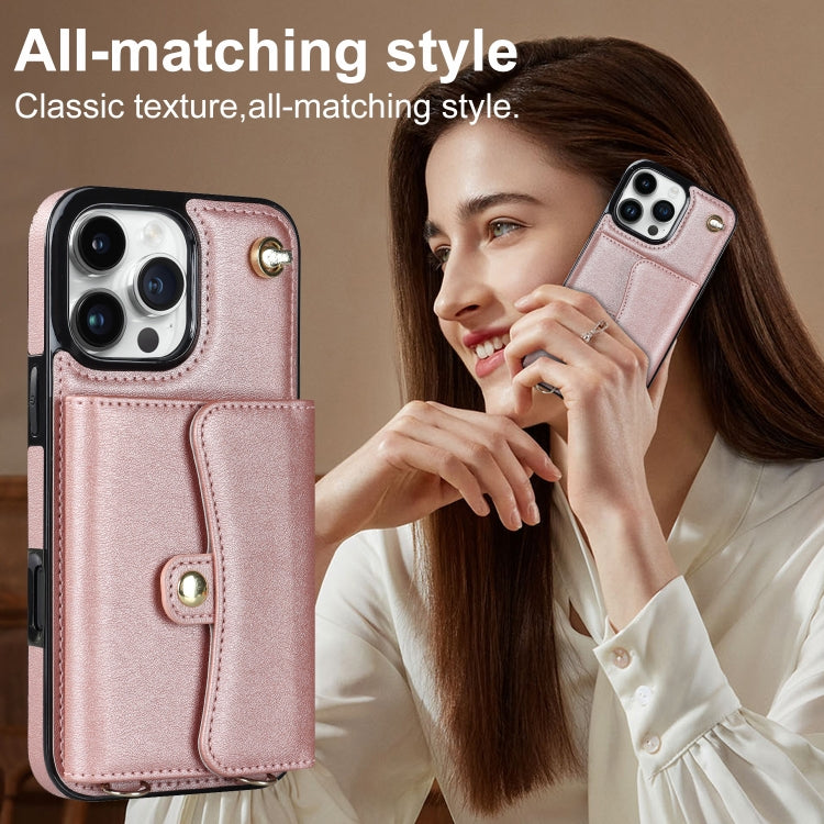 For iPhone 16 Pro Max RFID Card Slot Phone Case with Long Lanyard(Rose Gold) - iPhone 16 Pro Max Cases by PMC Jewellery | Online Shopping South Africa | PMC Jewellery | Buy Now Pay Later Mobicred