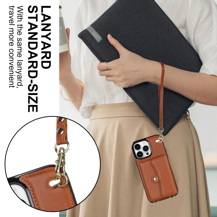 For iPhone 16 Pro RFID Card Slot Phone Case with Long Lanyard(Brown) - iPhone 16 Pro Cases by PMC Jewellery | Online Shopping South Africa | PMC Jewellery | Buy Now Pay Later Mobicred