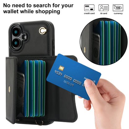 For iPhone 16 Plus RFID Card Slot Phone Case with Long Lanyard(Black) - iPhone 16 Plus Cases by PMC Jewellery | Online Shopping South Africa | PMC Jewellery | Buy Now Pay Later Mobicred