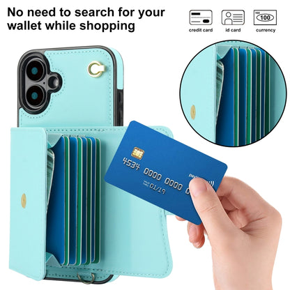 For iPhone 16 RFID Card Slot Phone Case with Long Lanyard(Mint Green) - iPhone 16 Cases by PMC Jewellery | Online Shopping South Africa | PMC Jewellery | Buy Now Pay Later Mobicred