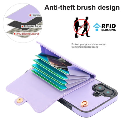 For iPhone 16 RFID Card Slot Phone Case with Long Lanyard(Purple) - iPhone 16 Cases by PMC Jewellery | Online Shopping South Africa | PMC Jewellery | Buy Now Pay Later Mobicred