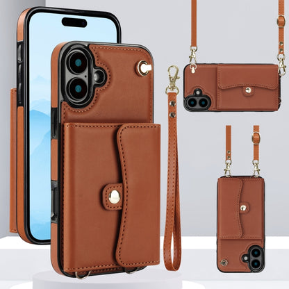 For iPhone 16 RFID Card Slot Phone Case with Long Lanyard(Brown) - iPhone 16 Cases by PMC Jewellery | Online Shopping South Africa | PMC Jewellery | Buy Now Pay Later Mobicred