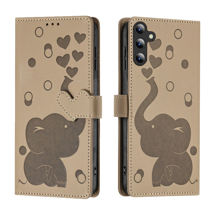 For Samsung Galaxy S25+ 5G Cartoon Elephant Embossed Leather Phone Case(Khaki) - Galaxy S25+ 5G Cases by PMC Jewellery | Online Shopping South Africa | PMC Jewellery | Buy Now Pay Later Mobicred