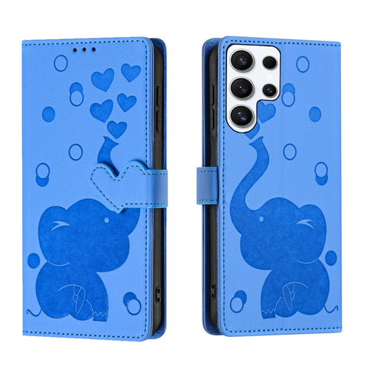 For Samsung Galaxy S25 Ultra 5G Cartoon Elephant Embossed Leather Phone Case(Blue) - Galaxy S25 Ultra 5G Cases by PMC Jewellery | Online Shopping South Africa | PMC Jewellery | Buy Now Pay Later Mobicred