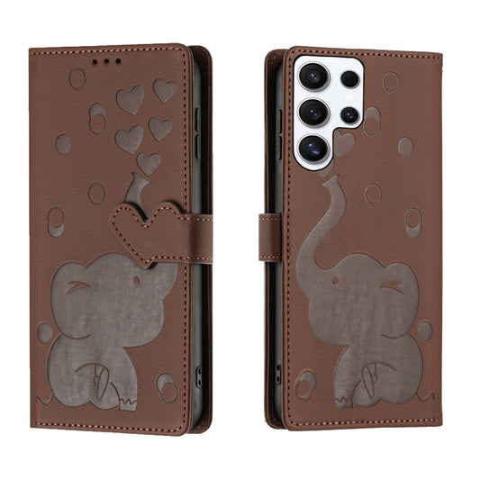 For Samsung Galaxy S25 Ultra 5G Cartoon Elephant Embossed Leather Phone Case(Brown) - Galaxy S25 Ultra 5G Cases by PMC Jewellery | Online Shopping South Africa | PMC Jewellery | Buy Now Pay Later Mobicred