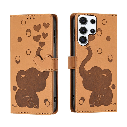 For Samsung Galaxy S25 Ultra 5G Cartoon Elephant Embossed Leather Phone Case(Yellow) - Galaxy S25 Ultra 5G Cases by PMC Jewellery | Online Shopping South Africa | PMC Jewellery | Buy Now Pay Later Mobicred