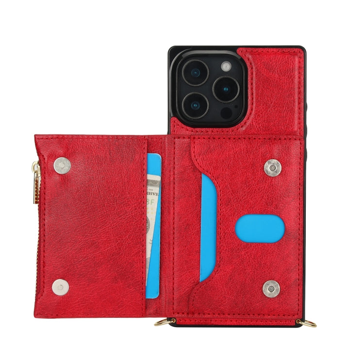 For iPhone 16 Pro Max Square Zipper Wallet Bag TPU+PU Back Cover Case(Red) - iPhone 16 Pro Max Cases by PMC Jewellery | Online Shopping South Africa | PMC Jewellery | Buy Now Pay Later Mobicred