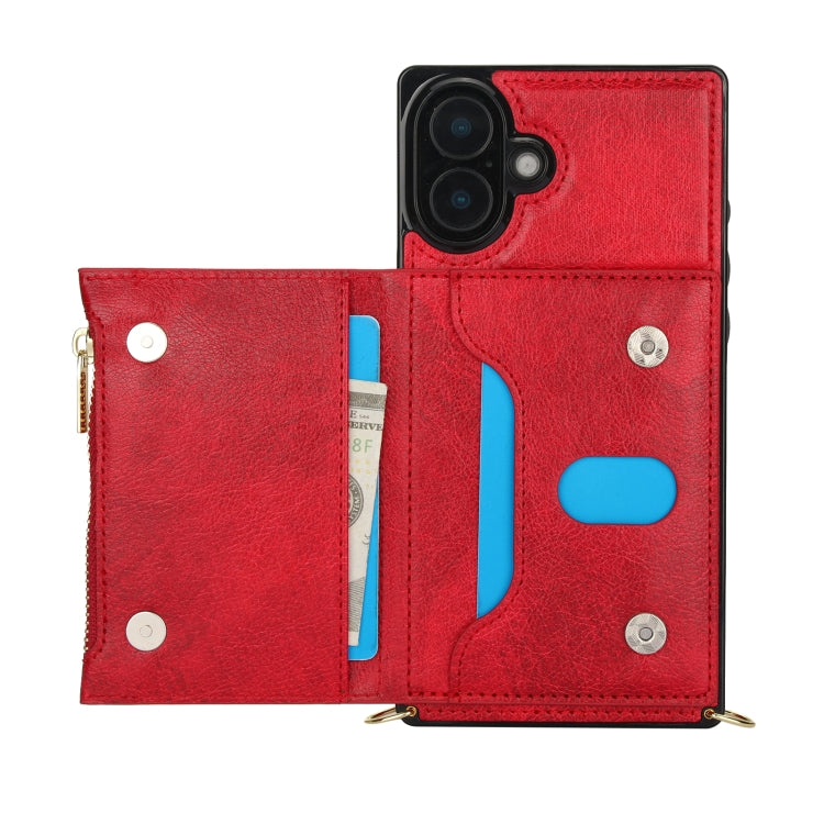 For iPhone 16 Square Zipper Wallet Bag TPU+PU Back Cover Case(Red) - iPhone 16 Cases by PMC Jewellery | Online Shopping South Africa | PMC Jewellery | Buy Now Pay Later Mobicred