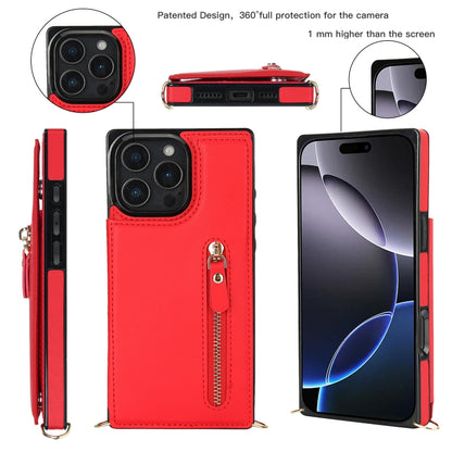 For iPhone 16 Pro Cross-body Zipper Square Phone Case(Red) - iPhone 16 Pro Cases by PMC Jewellery | Online Shopping South Africa | PMC Jewellery | Buy Now Pay Later Mobicred