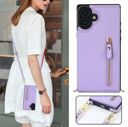 For iPhone 16 Cross-body Zipper Square Phone Case(Purple) - iPhone 16 Cases by PMC Jewellery | Online Shopping South Africa | PMC Jewellery | Buy Now Pay Later Mobicred