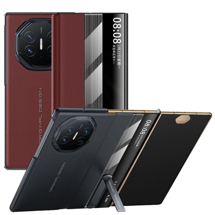 For Huawei Mate XT Ultimate Smart Side View Window Genuine Leather Phone Case(Black) - Huawei Cases by PMC TechLife | Online Shopping South Africa | PMC TechLife | Buy Now Pay Later Mobicred
