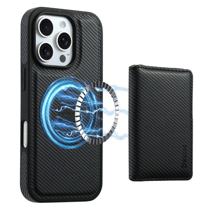 For iPhone 16 Pro Denior Carbon Fiber Texture Leather Card Bag MagSafe Phone Case(Black) - iPhone 16 Pro Cases by Denior | Online Shopping South Africa | PMC Jewellery | Buy Now Pay Later Mobicred