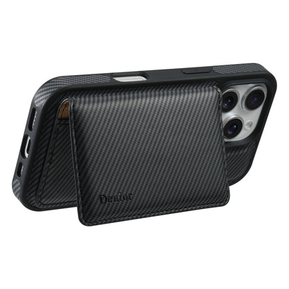 For iPhone 16 Pro Denior Carbon Fiber Texture Leather Card Bag MagSafe Phone Case(Black) - iPhone 16 Pro Cases by Denior | Online Shopping South Africa | PMC Jewellery | Buy Now Pay Later Mobicred