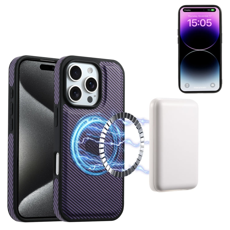 For iPhone 16 Pro Max Denior Carbon Fiber Texture Leather MagSafe Phone Case(Purple) - iPhone 16 Pro Max Cases by Denior | Online Shopping South Africa | PMC Jewellery | Buy Now Pay Later Mobicred