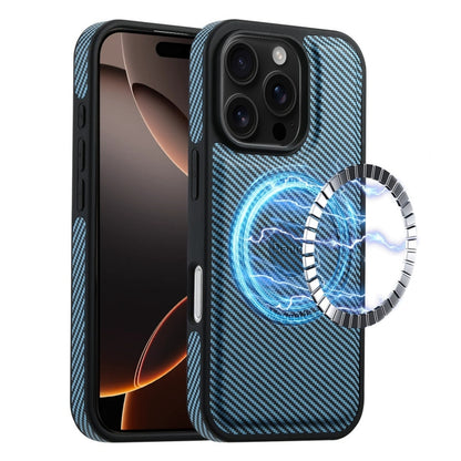 For iPhone 16 Pro Denior Carbon Fiber Texture Leather MagSafe Phone Case(Blue) - iPhone 16 Pro Cases by Denior | Online Shopping South Africa | PMC Jewellery | Buy Now Pay Later Mobicred