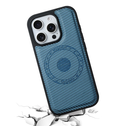 For iPhone 16 Pro Denior Carbon Fiber Texture Leather MagSafe Phone Case(Blue) - iPhone 16 Pro Cases by Denior | Online Shopping South Africa | PMC Jewellery | Buy Now Pay Later Mobicred