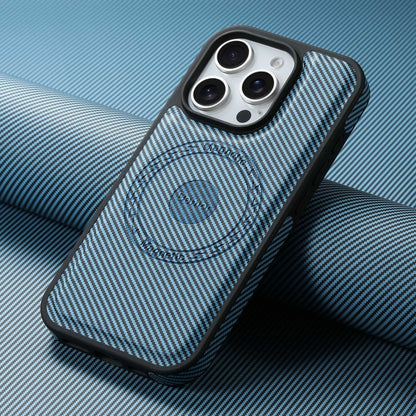 For iPhone 16 Pro Denior Carbon Fiber Texture Leather MagSafe Phone Case(Blue) - iPhone 16 Pro Cases by Denior | Online Shopping South Africa | PMC Jewellery | Buy Now Pay Later Mobicred