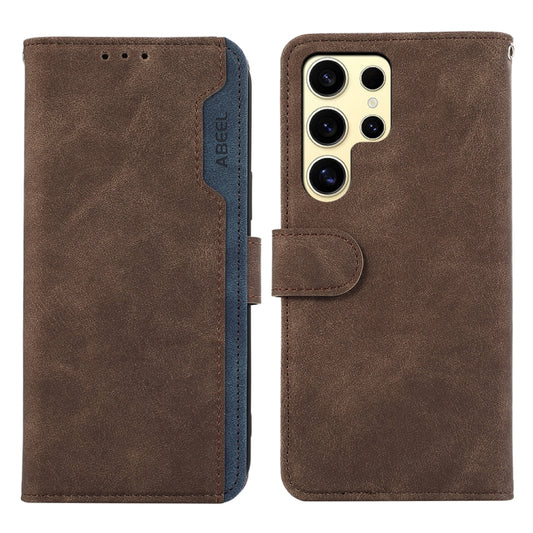 For Samsung Galaxy S25 Ultra 5G ABEEL Color Block Magnetic RFID Leather Phone Case(Brown-Blue) - Galaxy S25 Ultra 5G Cases by PMC Jewellery | Online Shopping South Africa | PMC Jewellery | Buy Now Pay Later Mobicred