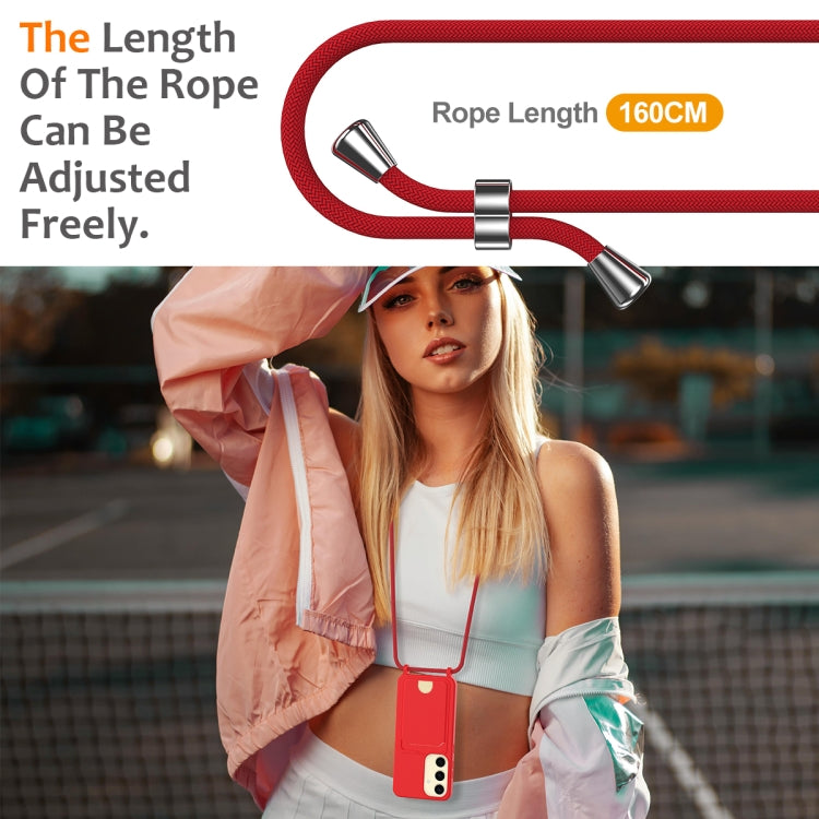 For Samsung Galaxy S25 5G Integrated Card Bag Solid Color Liquid Silicone Phone Case with Lanyard(Red) - Galaxy S25 5G Cases by PMC Jewellery | Online Shopping South Africa | PMC Jewellery | Buy Now Pay Later Mobicred