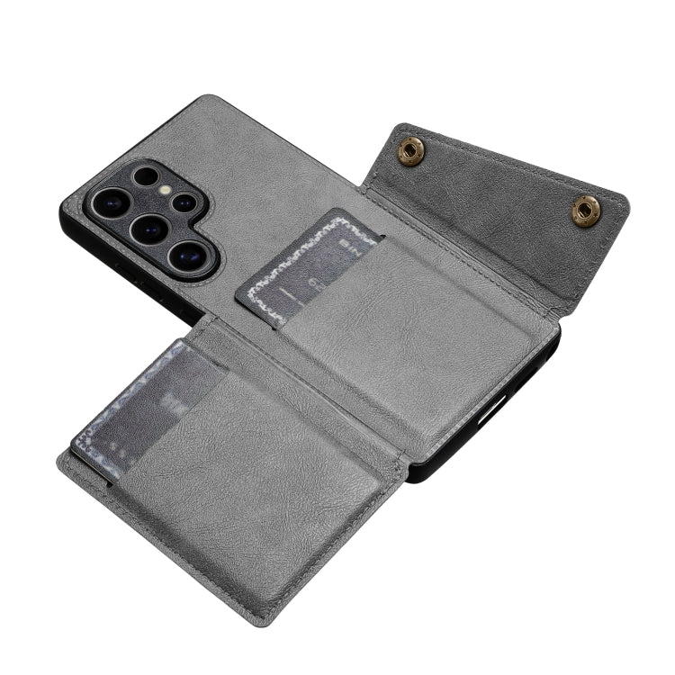 For Samsung Galaxy S25 Ultra 5G Double Buckle Card Slots Magnetic Phone Case(Grey) - Galaxy S25 Ultra 5G Cases by PMC Jewellery | Online Shopping South Africa | PMC Jewellery | Buy Now Pay Later Mobicred