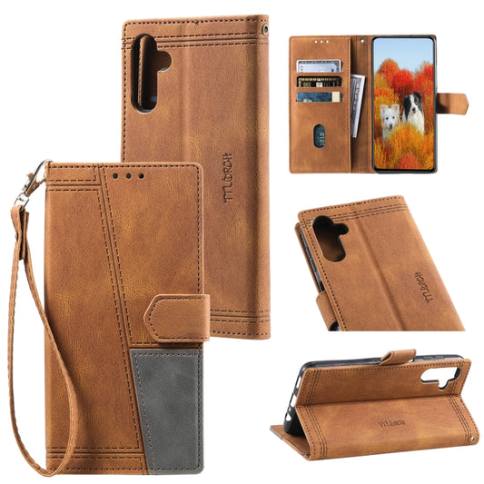 For Samsung Galaxy S25+ 5G TTUDRCH Embossed Line Splicing Leather Phone Case(Brown) - Galaxy S25+ 5G Cases by PMC Jewellery | Online Shopping South Africa | PMC Jewellery | Buy Now Pay Later Mobicred