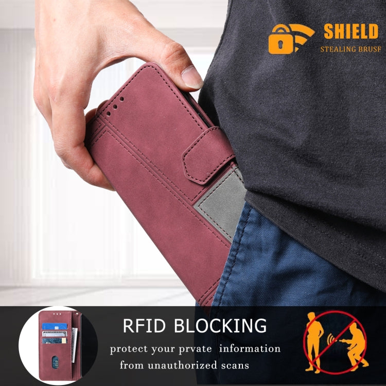 For Samsung Galaxy S25+ 5G TTUDRCH Embossed Line Splicing Leather Phone Case(Wine Red) - Galaxy S25+ 5G Cases by PMC Jewellery | Online Shopping South Africa | PMC Jewellery | Buy Now Pay Later Mobicred