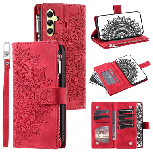 For Samsung Galaxy S25+ 5G Multi-Card Totem Zipper Leather Phone Case(Red) - Galaxy S25+ 5G Cases by PMC Jewellery | Online Shopping South Africa | PMC Jewellery | Buy Now Pay Later Mobicred