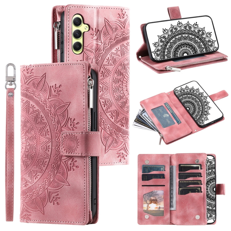 For Samsung Galaxy S25+ 5G Multi-Card Totem Zipper Leather Phone Case(Pink) - Galaxy S25+ 5G Cases by PMC Jewellery | Online Shopping South Africa | PMC Jewellery | Buy Now Pay Later Mobicred