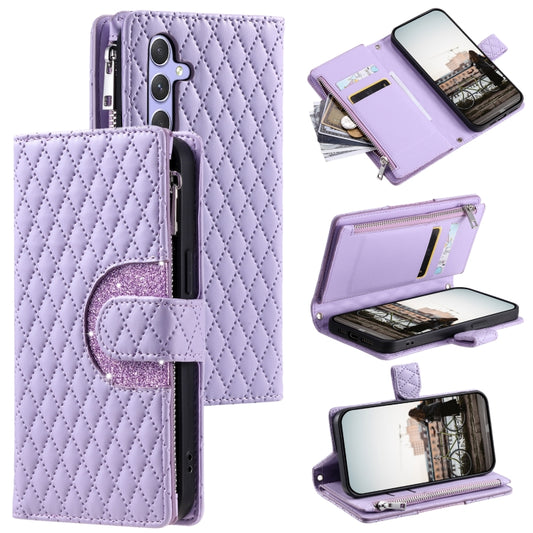 For Samsung Galaxy S25 5G Glitter Lattice Zipper Wallet Leather Phone Case(Purple) - Galaxy S25 5G Cases by PMC Jewellery | Online Shopping South Africa | PMC Jewellery | Buy Now Pay Later Mobicred