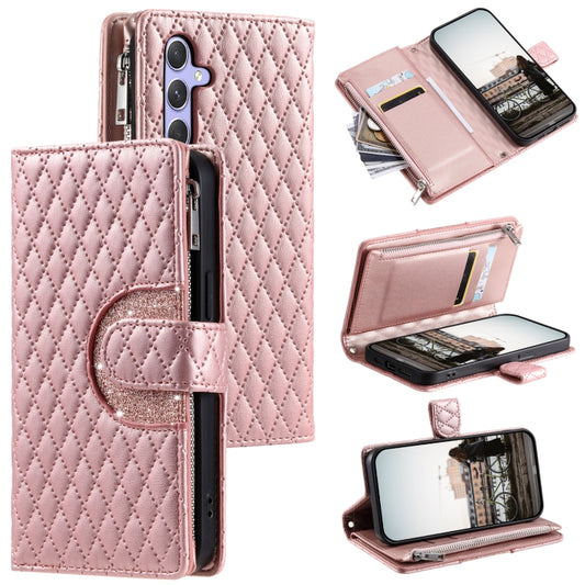 For Samsung Galaxy S25+ 5G Glitter Lattice Zipper Wallet Leather Phone Case(Rose Gold) - Galaxy S25+ 5G Cases by PMC Jewellery | Online Shopping South Africa | PMC Jewellery | Buy Now Pay Later Mobicred