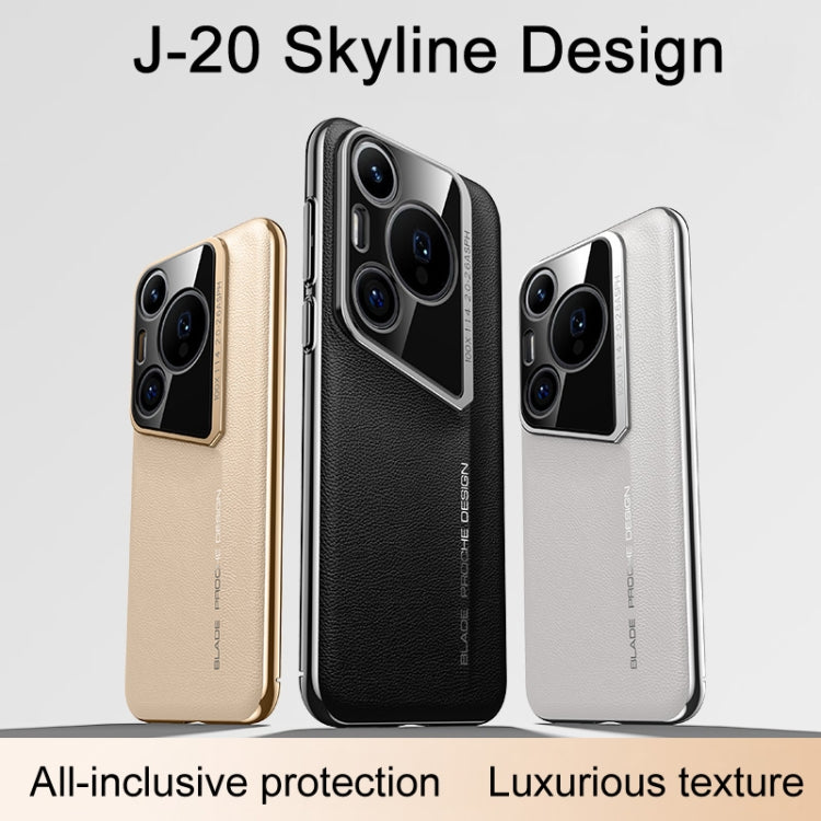 For Huawei Pura 70 Ultra J-20 Leather Skyline Design Full Coverage Phone Case(Gold) - Huawei Cases by PMC Jewellery | Online Shopping South Africa | PMC Jewellery | Buy Now Pay Later Mobicred