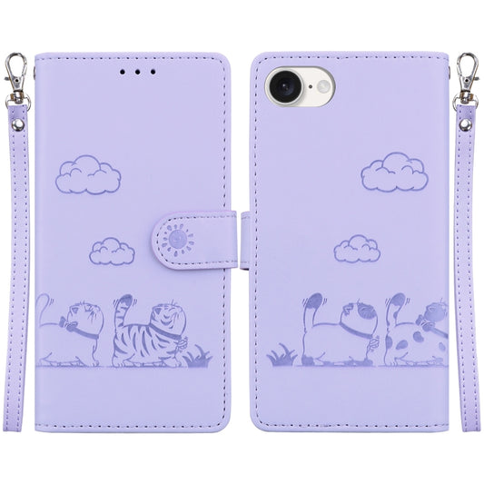 For iPhone 16e Cute Cats RFID Leather Phone Case(Purple) - iPhone 16e Cases by PMC Jewellery | Online Shopping South Africa | PMC Jewellery | Buy Now Pay Later Mobicred