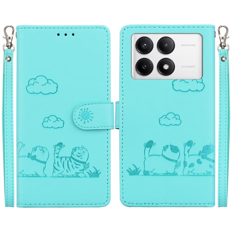 For Redmi K70 / K70 Pro Cute Cats RFID Leather Phone Case(Green) - free shipping - PMC Jewellery - Order now!