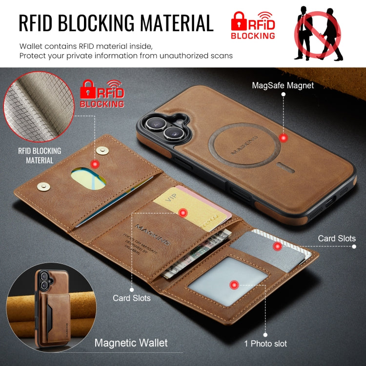 For iPhone 16 Plus DG.MING MAGKING-K2 Series MagSafe RFID Card Bag Detachable Phone Case(Brown) - iPhone 16 Plus Cases by DG.MING | Online Shopping South Africa | PMC Jewellery | Buy Now Pay Later Mobicred