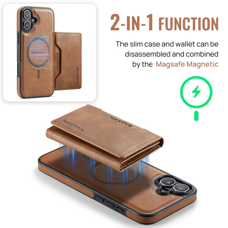 For iPhone 16 Plus DG.MING MAGKING-K2 Series MagSafe RFID Card Bag Detachable Phone Case(Brown) - iPhone 16 Plus Cases by DG.MING | Online Shopping South Africa | PMC Jewellery | Buy Now Pay Later Mobicred