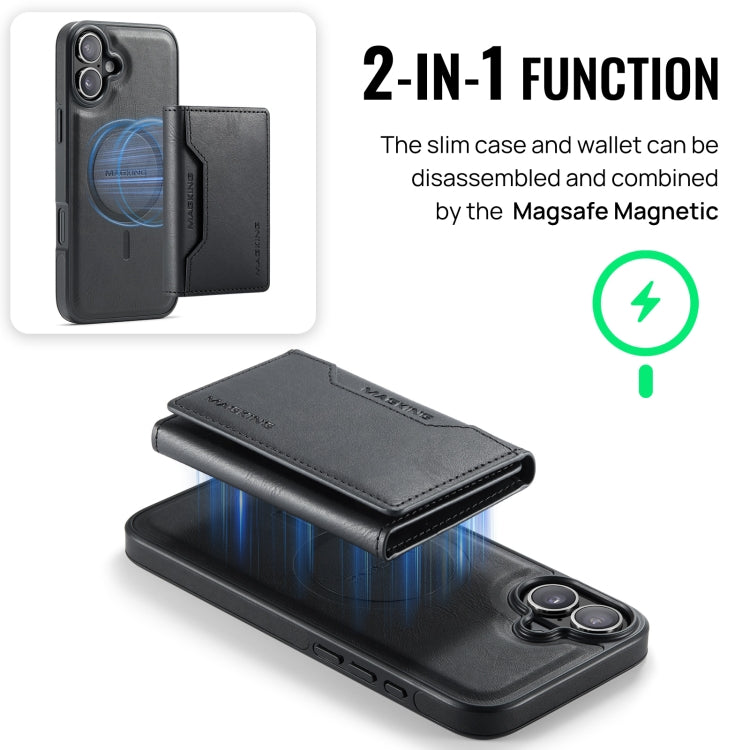 For iPhone 16 DG.MING MAGKING-K2 Series MagSafe RFID Card Bag Detachable Phone Case(Black) - iPhone 16 Cases by DG.MING | Online Shopping South Africa | PMC Jewellery | Buy Now Pay Later Mobicred