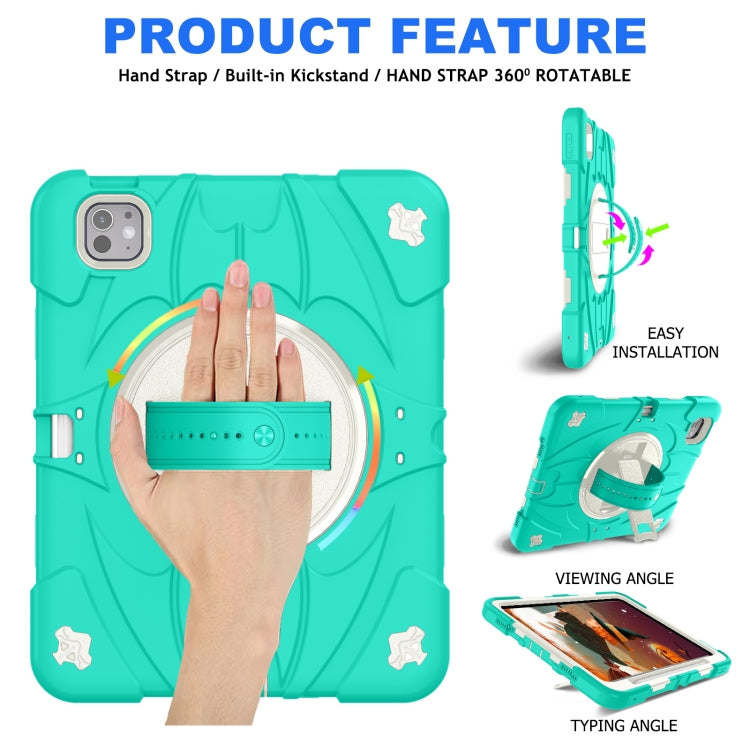 For iPad Pro 11 2024 Bat Hand Grip Turntable Stand Tablet Case(Mint Green White) - iPad Pro 11 2024 Cases by PMC Jewellery | Online Shopping South Africa | PMC Jewellery | Buy Now Pay Later Mobicred