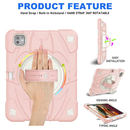 For iPad Pro 11 2024 Bat Hand Grip Turntable Stand Tablet Case(Pink White) - iPad Pro 11 2024 Cases by PMC Jewellery | Online Shopping South Africa | PMC Jewellery | Buy Now Pay Later Mobicred