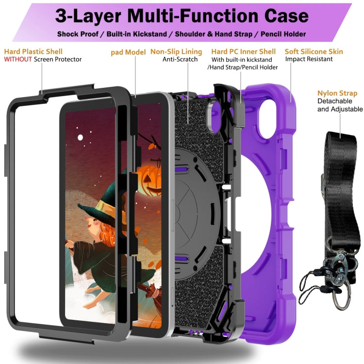 For iPad mini 6 Bat Hand Grip Turntable Stand Tablet Case(Purple Black) - iPad mini 6 Cases by PMC Jewellery | Online Shopping South Africa | PMC Jewellery | Buy Now Pay Later Mobicred