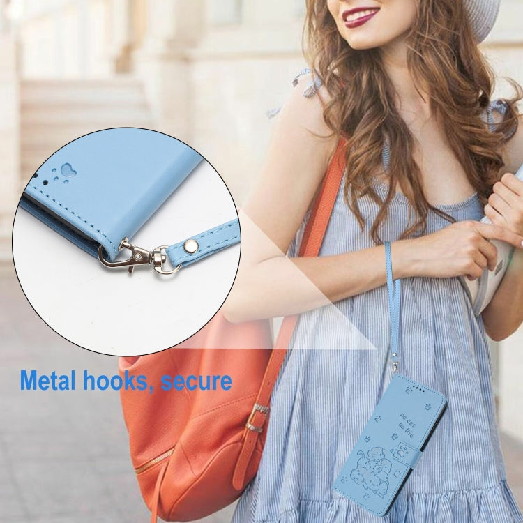 For Samsung Galaxy S25+ / S24+ 5G Embossed Kitten Phone Leather Case with Lanyard(Blue) - Galaxy S24+ 5G Cases by PMC TechLife | Online Shopping South Africa | PMC TechLife | Buy Now Pay Later Mobicred