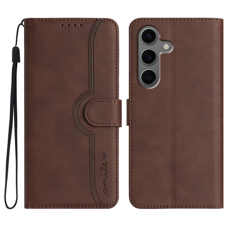 For Samsung Galaxy S25+ 5G Heart Pattern Skin Feel Leather Phone Case(Brown) - Galaxy S25+ 5G Cases by PMC Jewellery | Online Shopping South Africa | PMC Jewellery | Buy Now Pay Later Mobicred