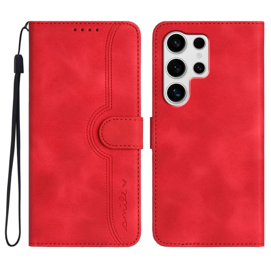 For Samsung Galaxy S25 Ultra 5G Heart Pattern Skin Feel Leather Phone Case(Red) - Galaxy S25 Ultra 5G Cases by PMC Jewellery | Online Shopping South Africa | PMC Jewellery | Buy Now Pay Later Mobicred