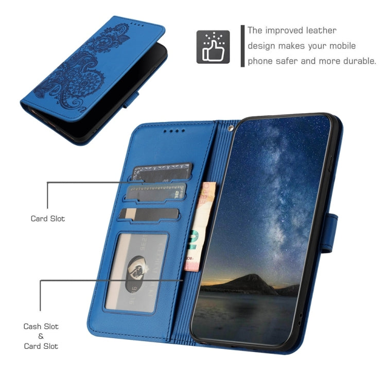 For Samsung Galaxy S25 5G Datura Flower Embossed Flip Leather Phone Case(Blue) - Galaxy S25 5G Cases by PMC Jewellery | Online Shopping South Africa | PMC Jewellery | Buy Now Pay Later Mobicred