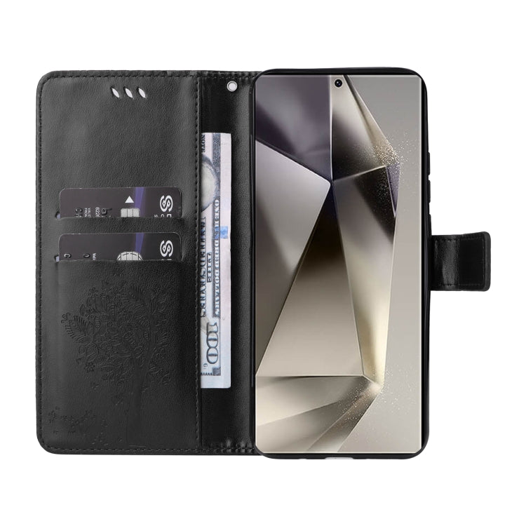 For Samsung Galaxy S25 Ultra 5G Tree & Cat Embossed Pattern Flip Leather Phone Case(Black) - free shipping - PMC Jewellery - Order now!
