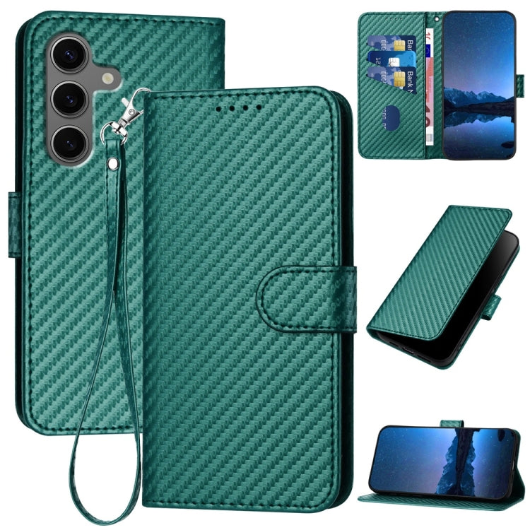 For Samsung Galaxy S25+ 5G YX0070 Carbon Fiber Buckle Leather Phone Case with Lanyard(Dark Green) - Galaxy S25+ 5G Cases by PMC Jewellery | Online Shopping South Africa | PMC Jewellery | Buy Now Pay Later Mobicred